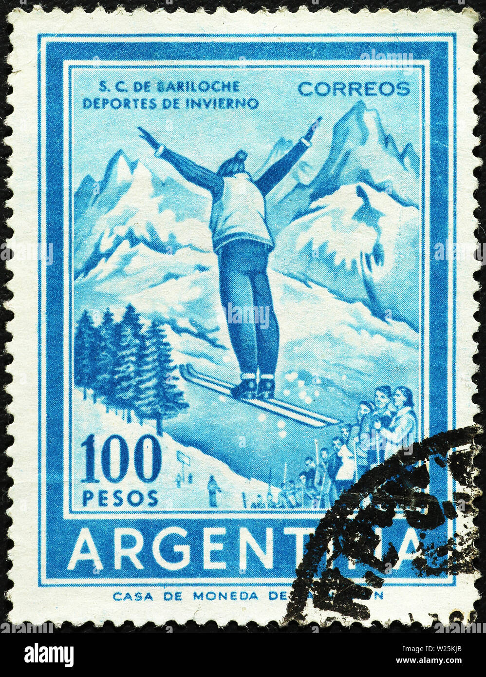 Sky jumper on old argentine postage stamp Stock Photo