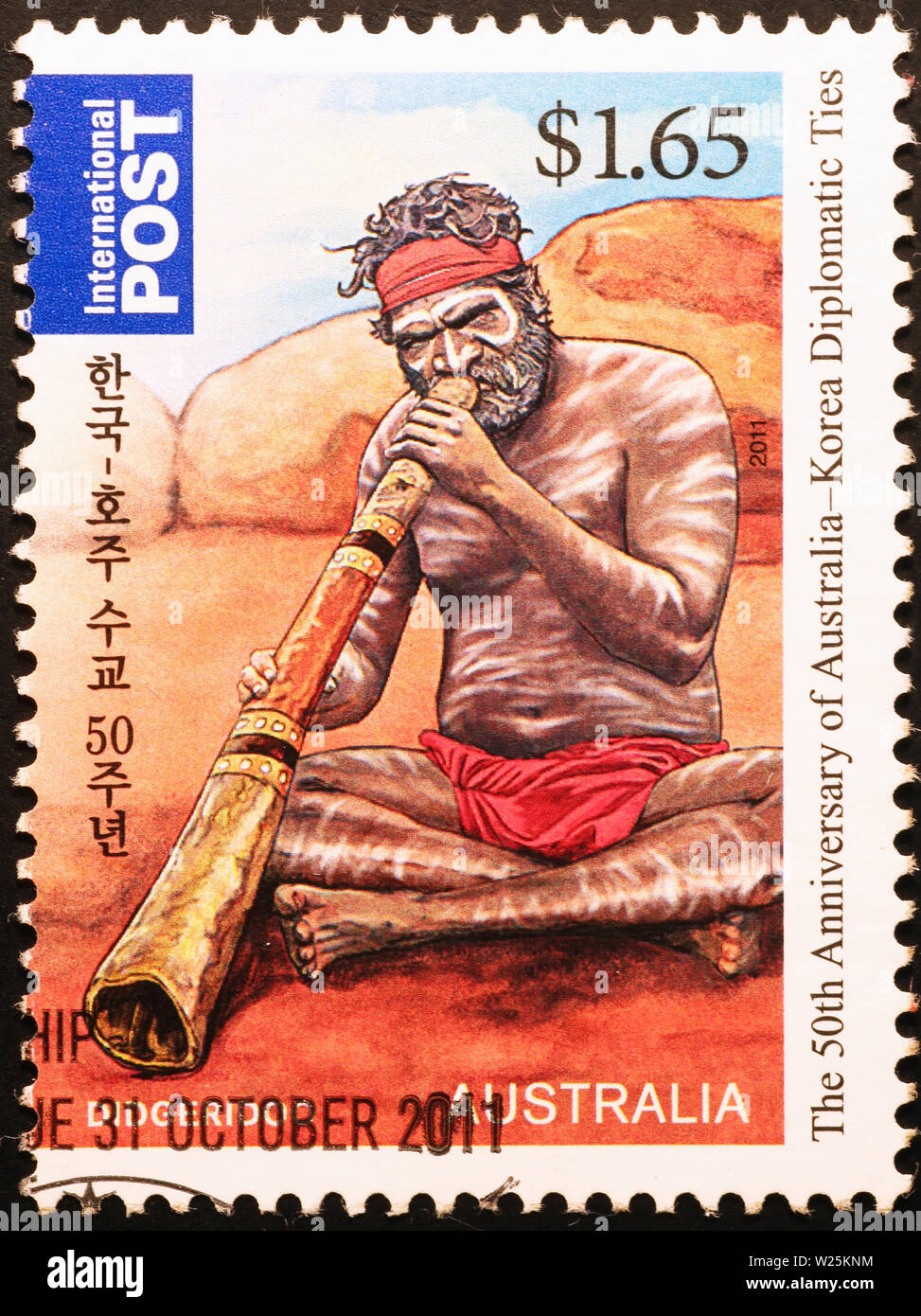 Australian Aborigine on beautiful postage stamp Stock Photo