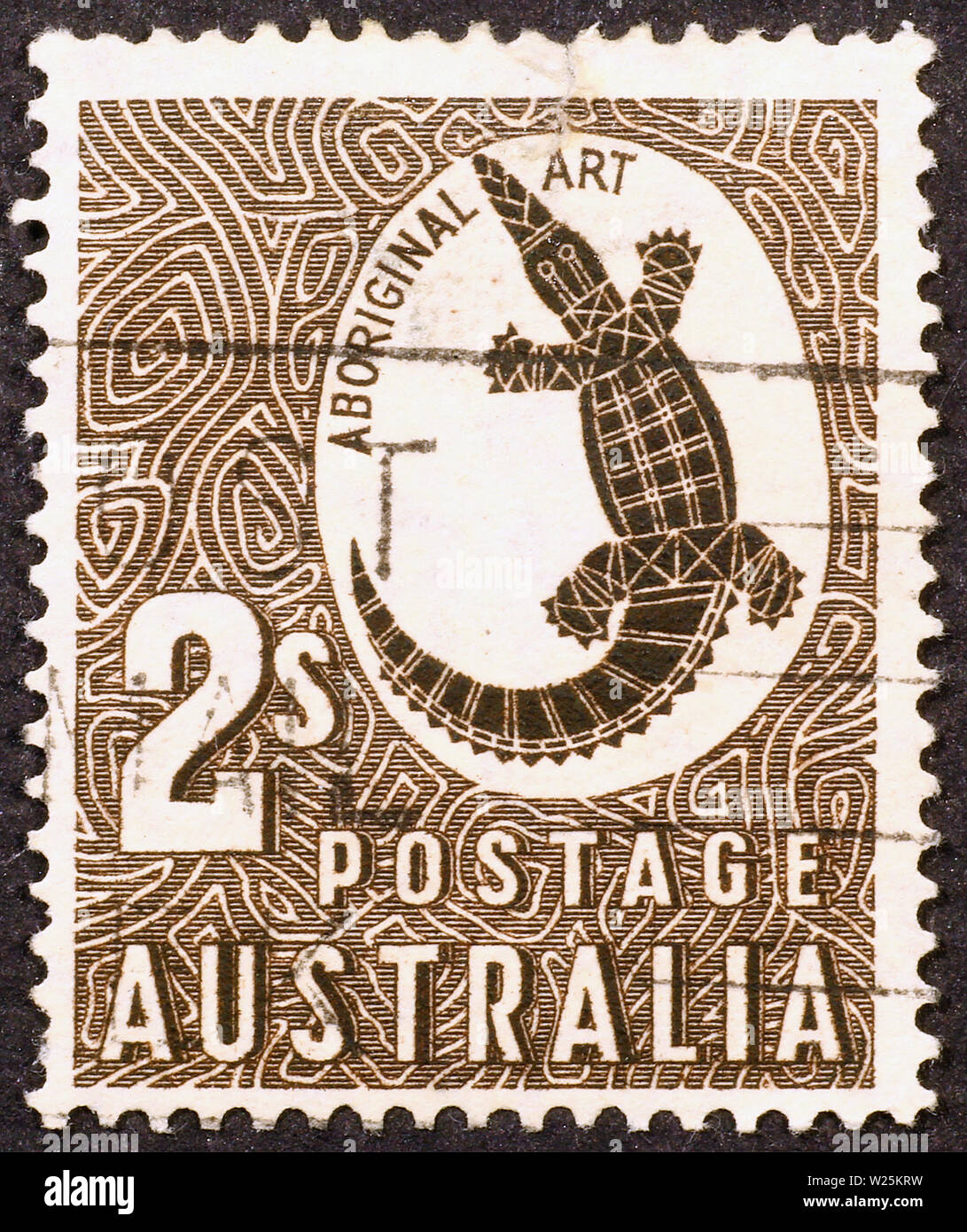 Australian postage stamp, crocodile drawn in aboriginal style Stock Photo