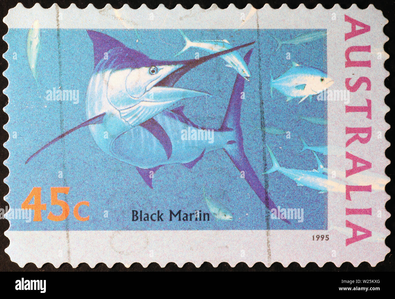 Black marlin on australian postage stamp Stock Photo