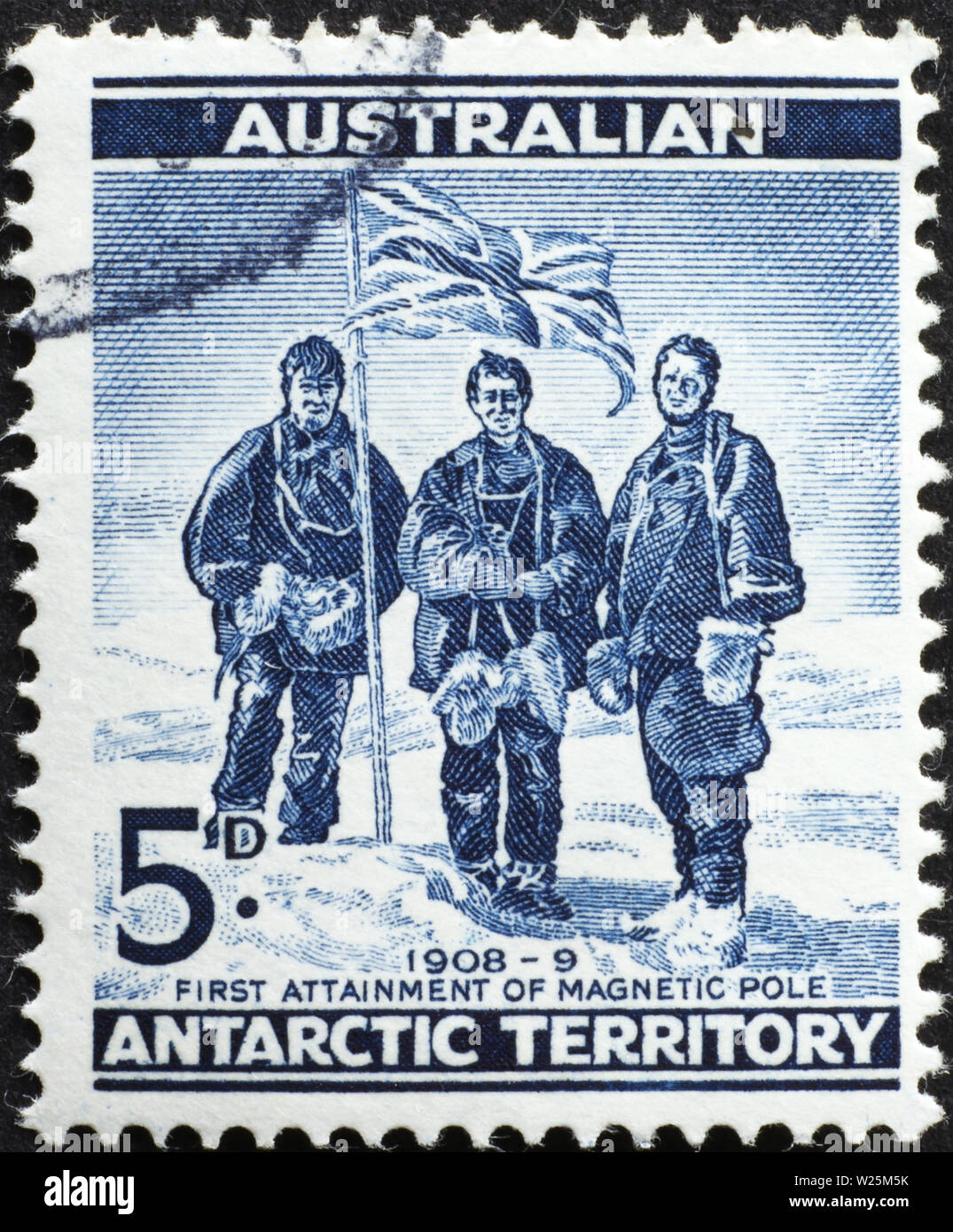 First attainment of magnetic pole on australian stamp Stock Photo