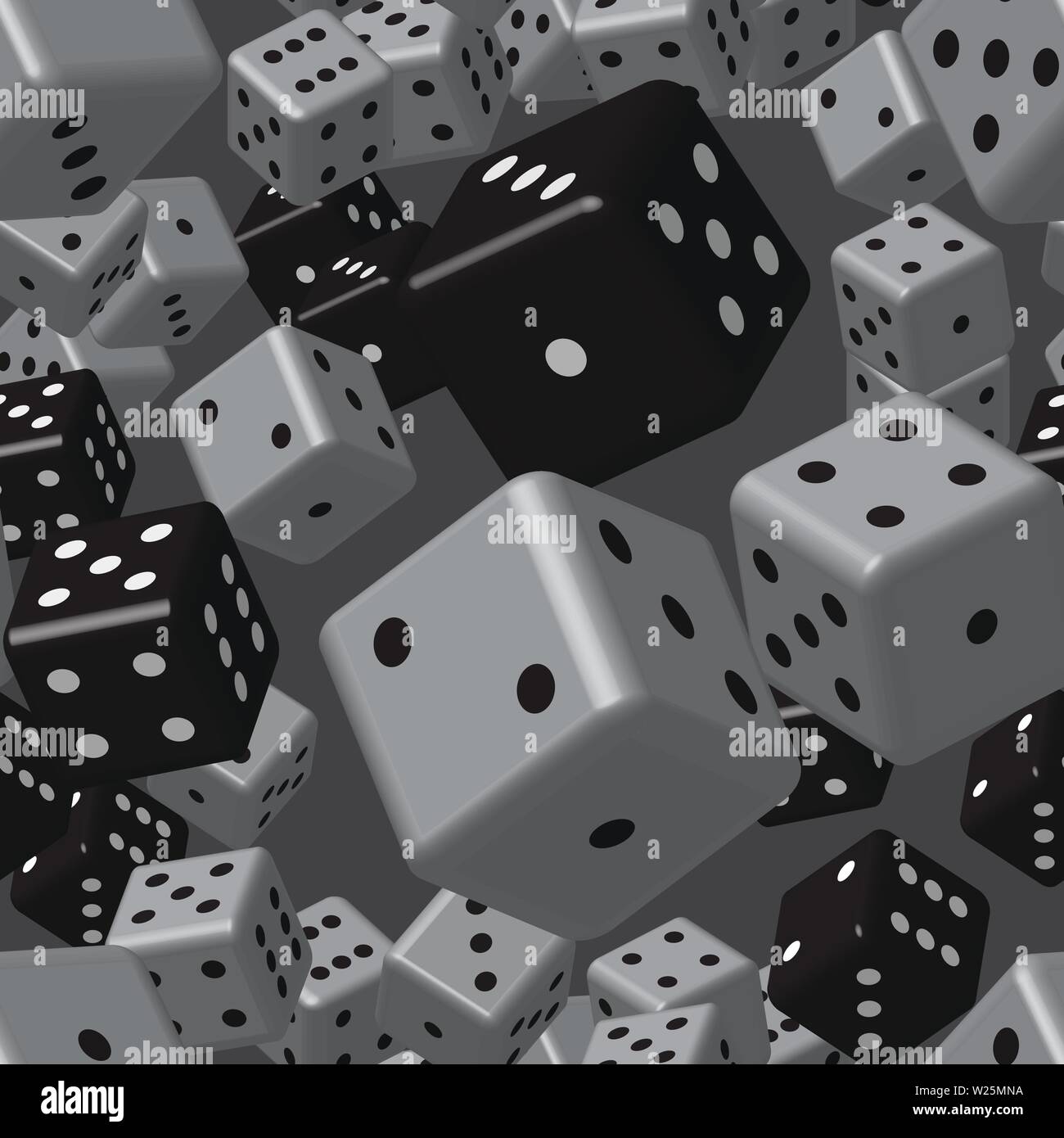 Gray Black Dice Seamless Pattern, 3D Illustration Stock Vector