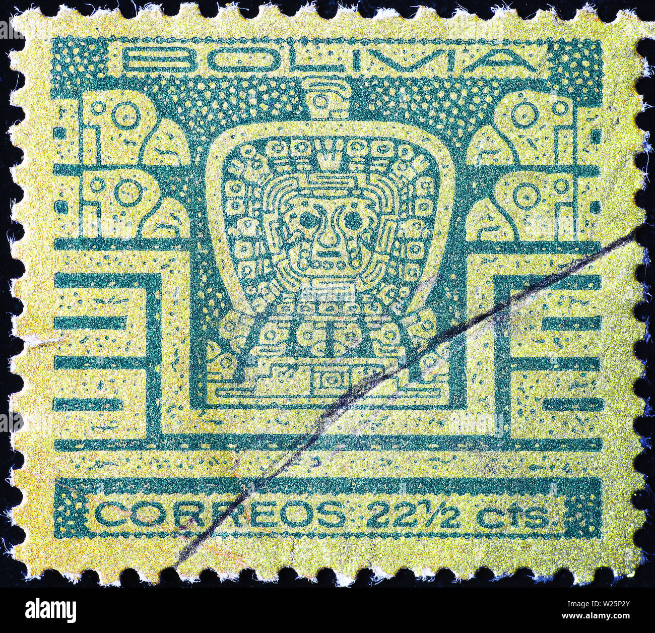 Pre-hispanic art on old bolivian postage stamp Stock Photo