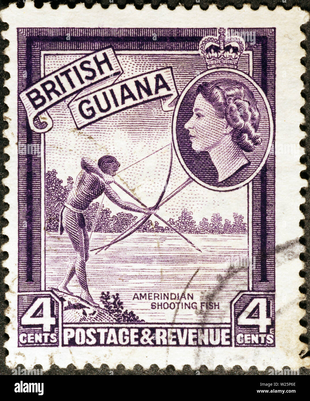 Indigenous hunting on postage stamp of British Guyana Stock Photo Alamy