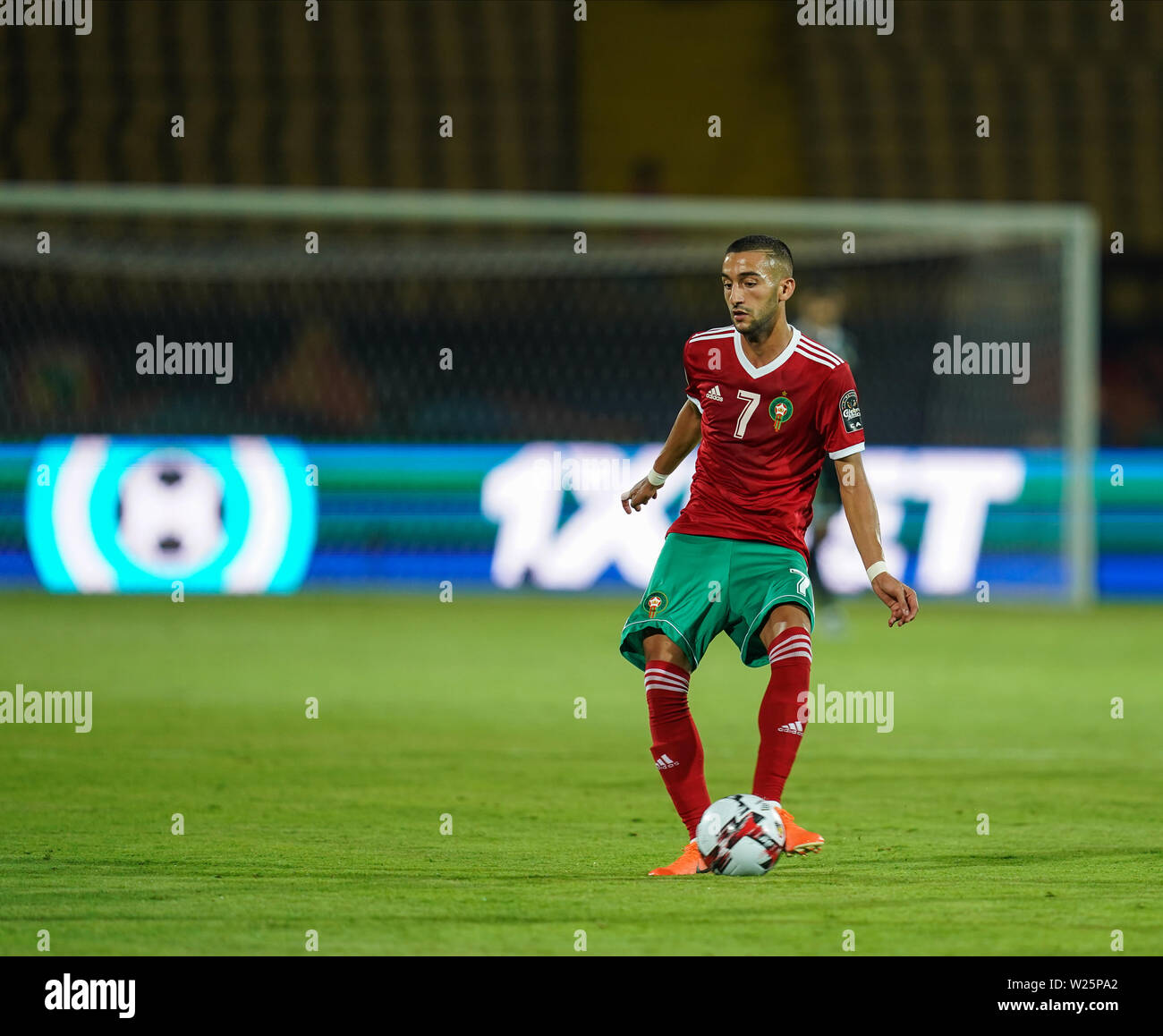 FRANCE OUT July 5, 2019: Hakim Ziyach of Morocco during the 2019 African Cup of Nations match between Marocco and Benin at the Al Salam Stadium in Cairo, Egypt. Ulrik Pedersen/CSM. Stock Photo