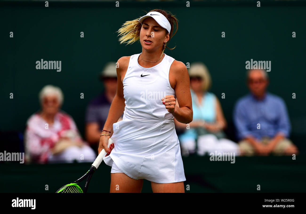 Belinda Bencic in action on day six of the Wimbledon Championships at ...