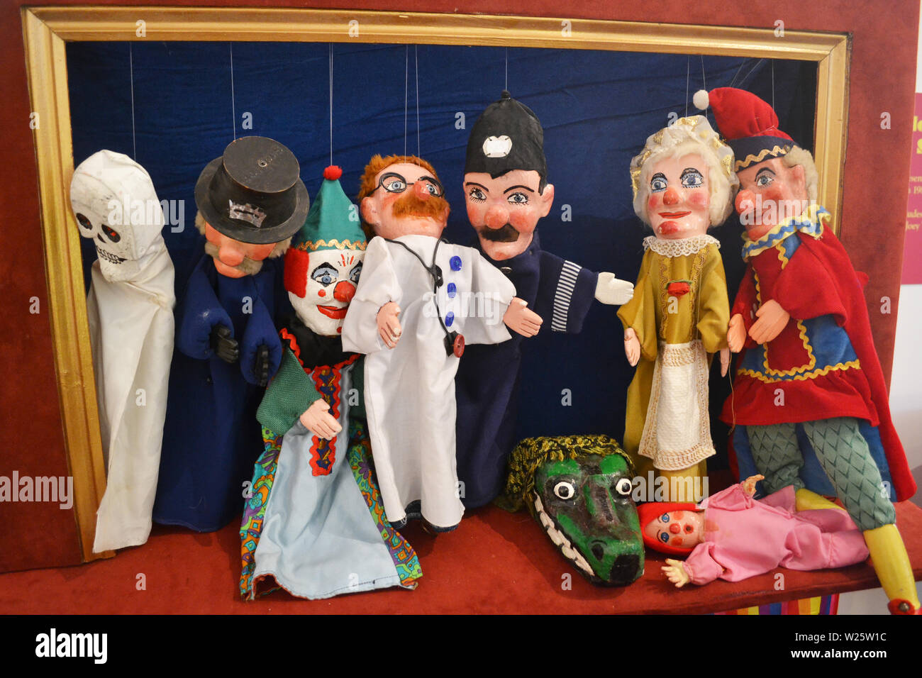 Puppets used in a Punch and Judy Show in Shrewsbury Museum and Art Gallery, Shrewsbury, Shropshire, UK Stock Photo