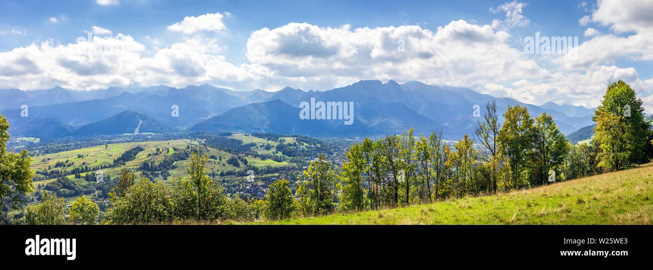 Summer panorama of Tatry Mountains and Mount Giewont, surroundings of Zakopane city, Southern Poland Stock Photo
