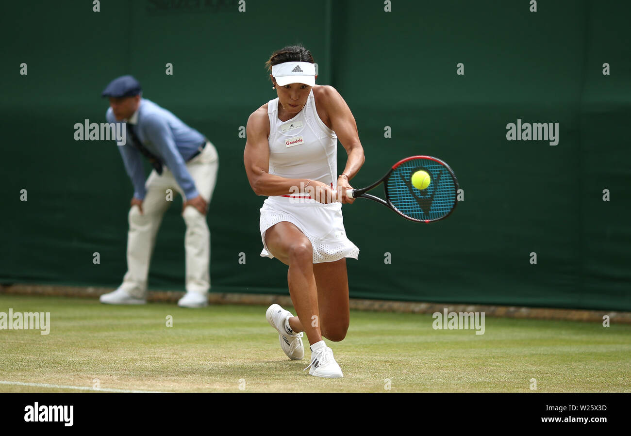 Qiang Wang on day six of the Wimbledon Championships at the All England Lawn Tennis and Croquet Club, Wimbledon. Stock Photo