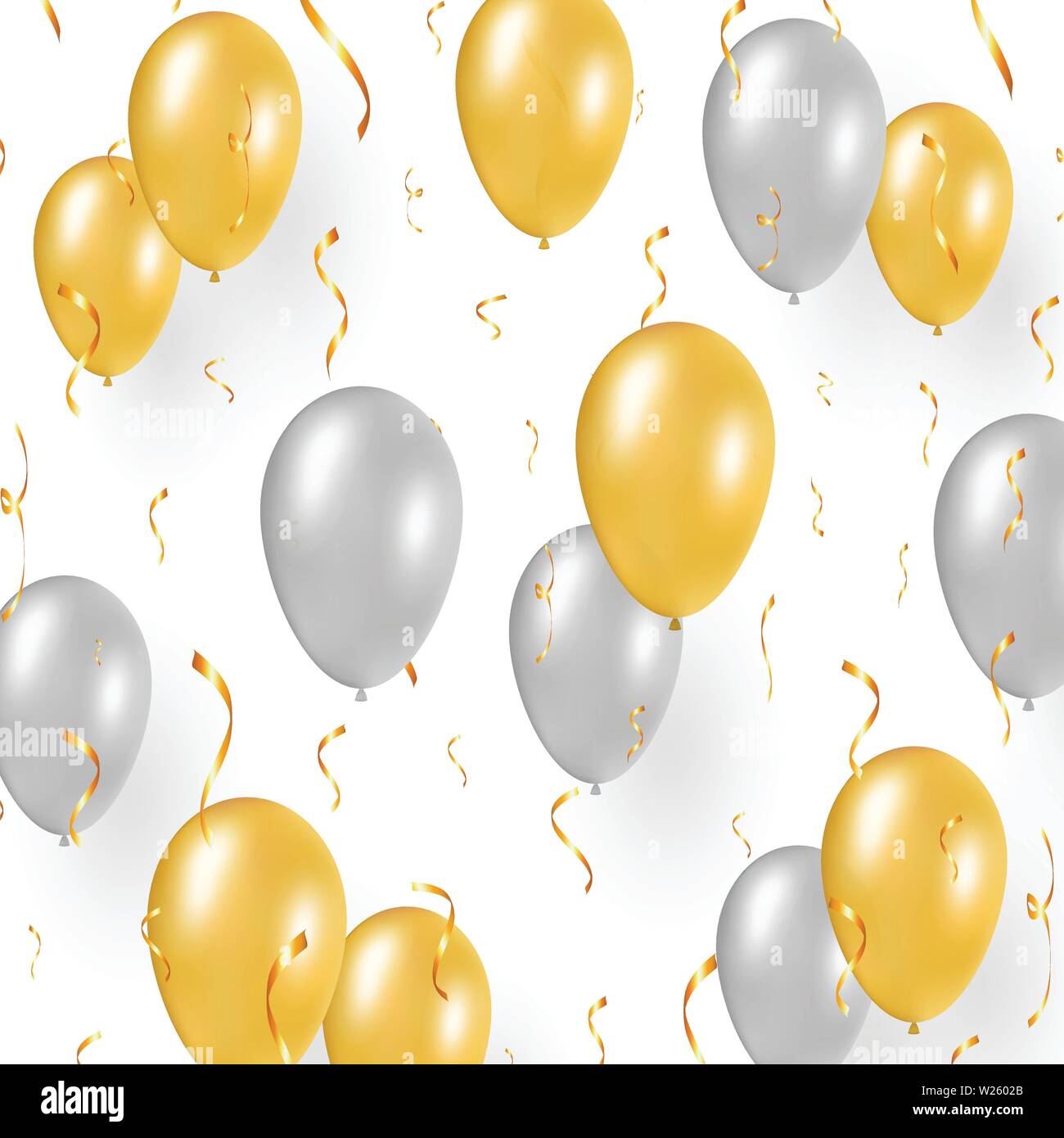 Celebration design with gold balloons, confetti. Stock Vector