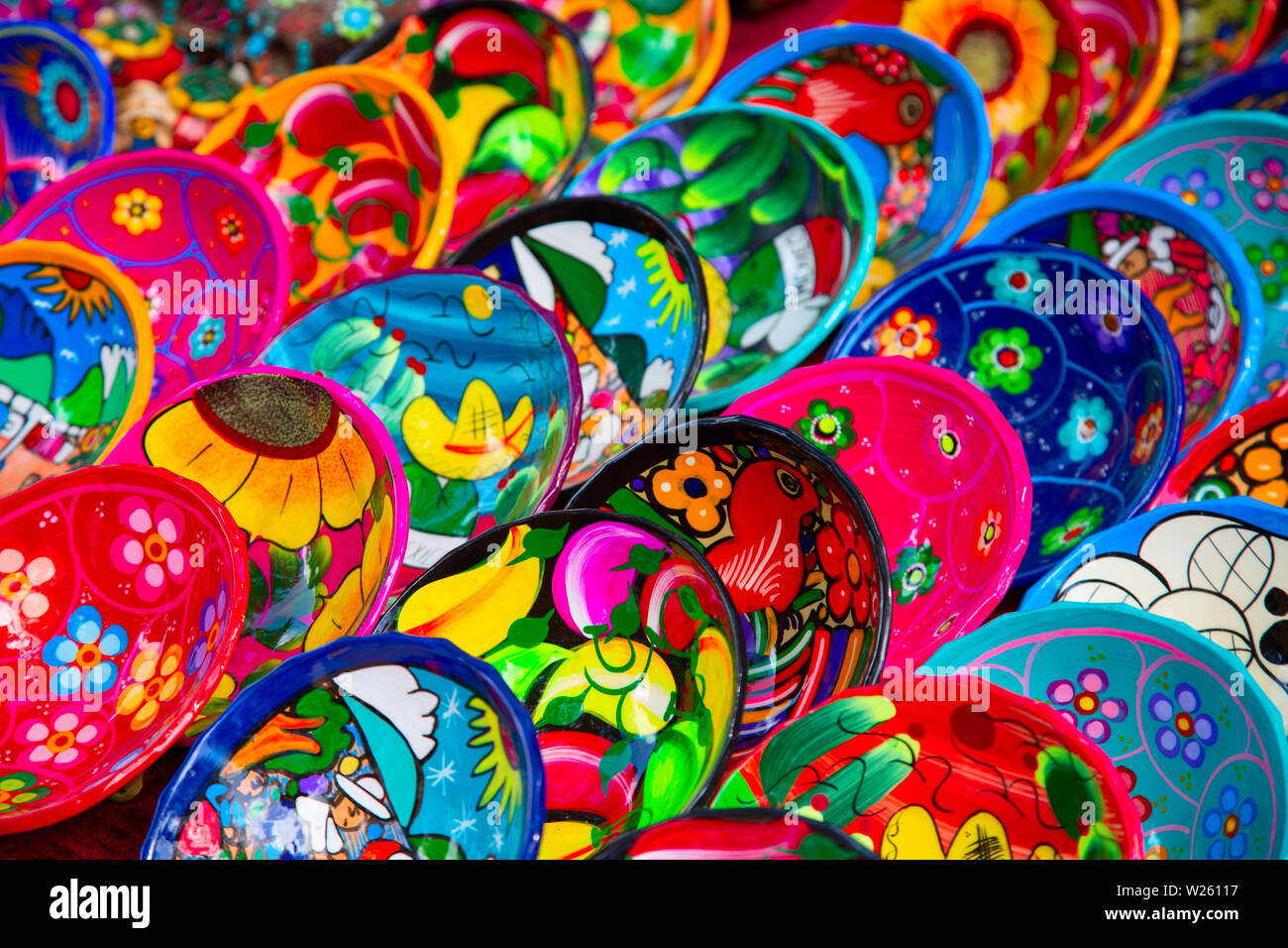 Colorful traditional mexican ceramics on the street market Stock Photo ...