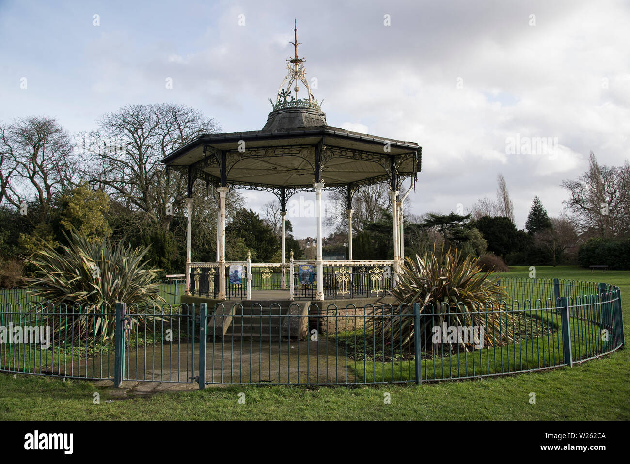 The iconic bandstand where David Bowie and friends from the Beckenham Arts Lab performed  at the Summer Festival in 1969. The bandstand is in the Croydon Road Recreation Ground in Beckenham in south London Stock Photo
