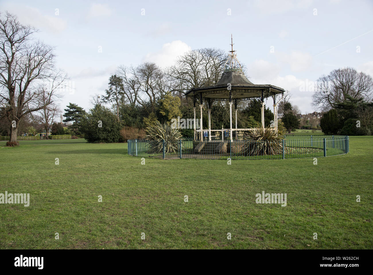 The iconic bandstand where David Bowie and friends from the Beckenham Arts Lab performed  at the Summer Festival in 1969. The bandstand is in the Croydon Road Recreation Ground in Beckenham in south London Stock Photo