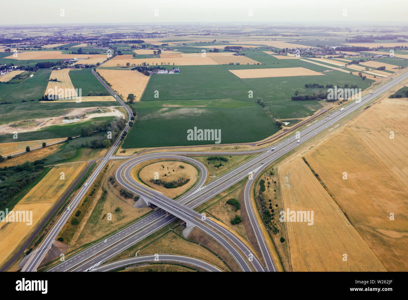 Aerial view of the A2 highway in Poland. Drone photography Stock Photo