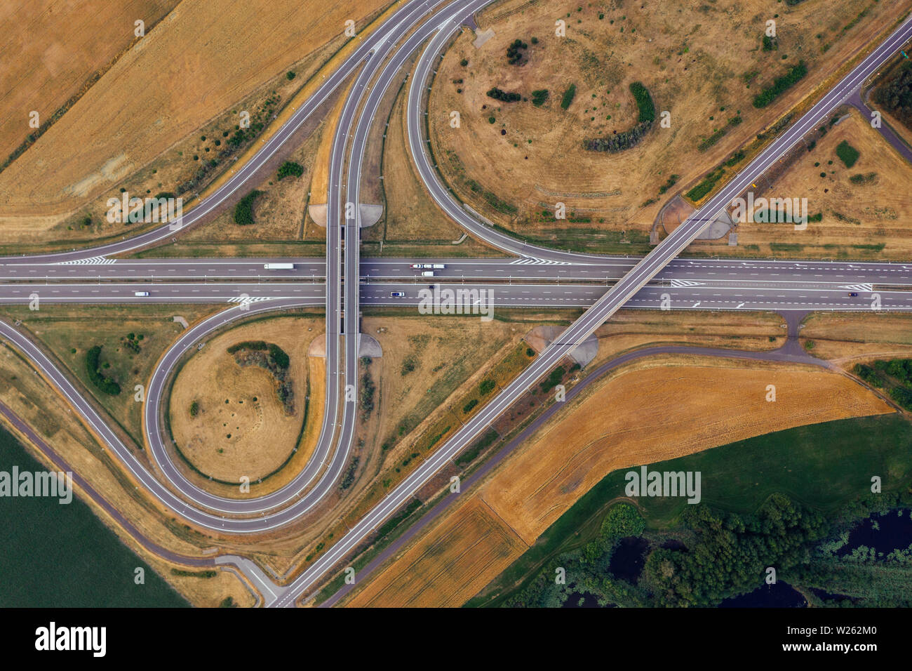 Aerial view of the A2 highway in Poland. Drone photography Stock Photo