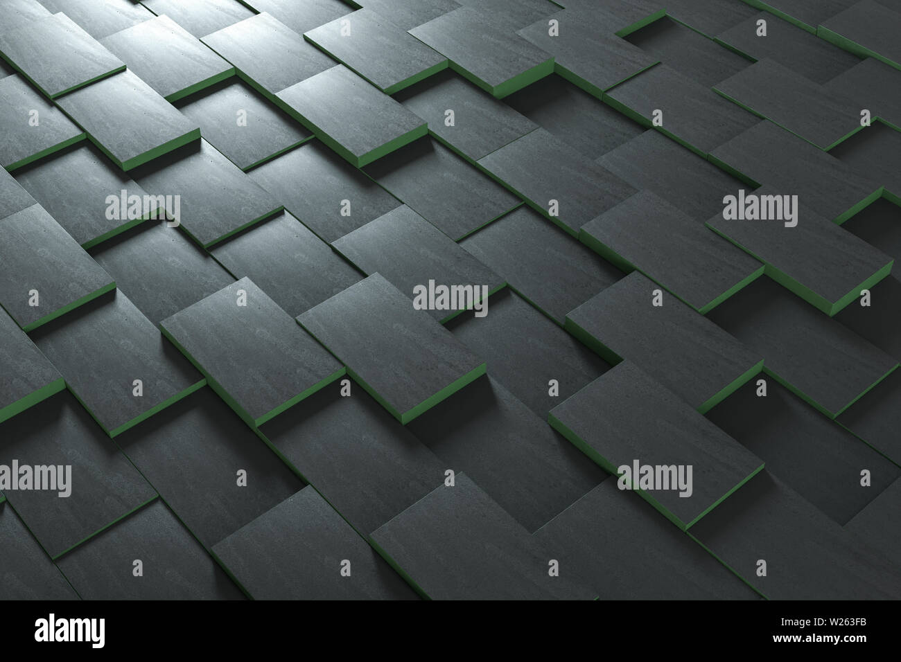 Dark undulating cubes, technological graphic background, 3d rendering ...