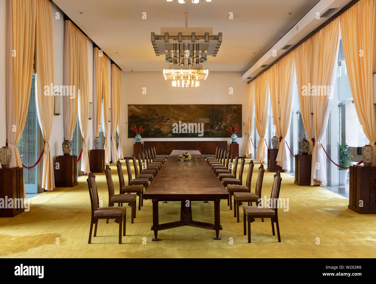 Interior Dining Room Reunification Palace in Ho Chi Minh City, Saigon, A sbuilding by architect Hgo Viet Thu Stock Photo