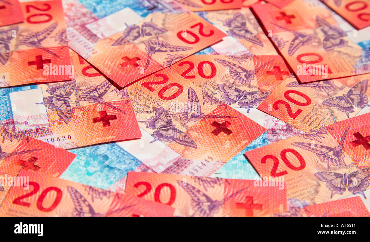 Collection of the new swiss 20 francs banknotes (issued in 2017 Stock ...