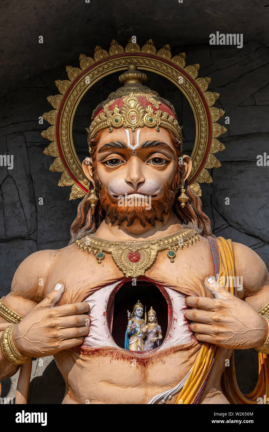 Hanuman statue, Hindu idol near Ganges River, Rishikesh, India. Sacred