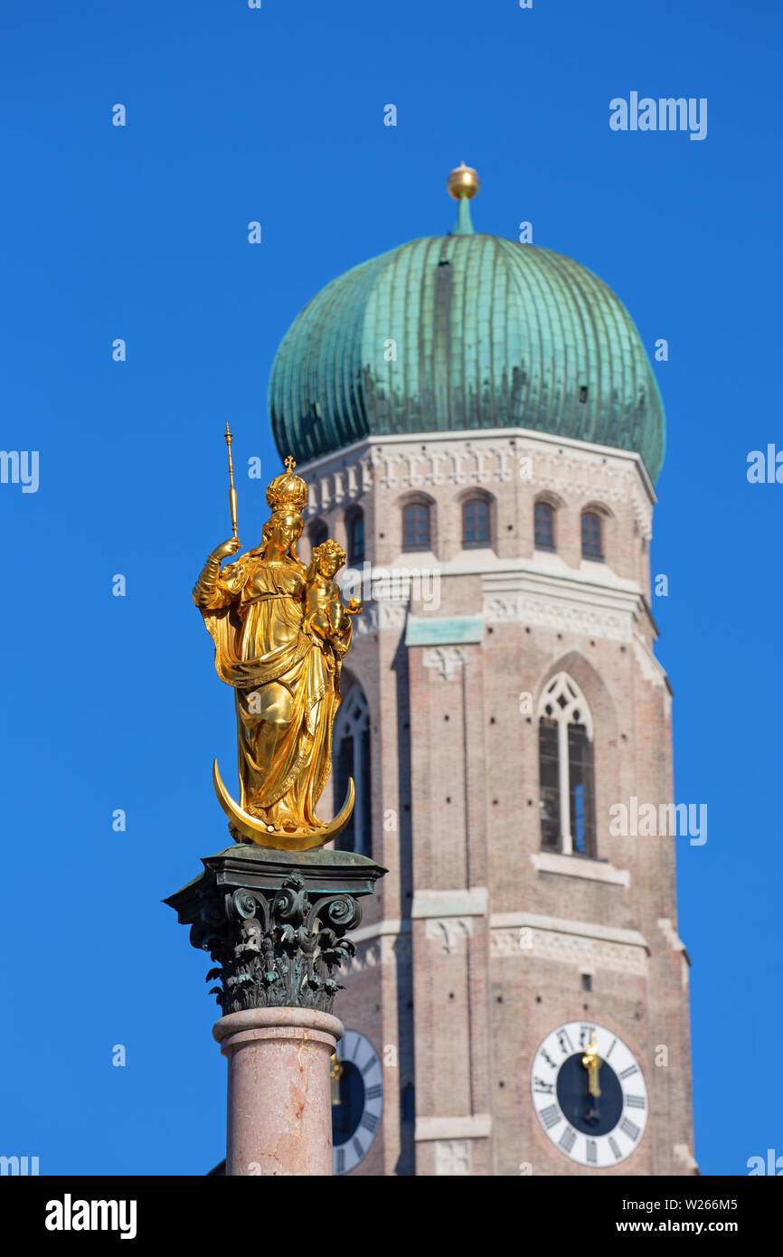 Marienplatz - main square of the Munich, Germany. The old and new city ...