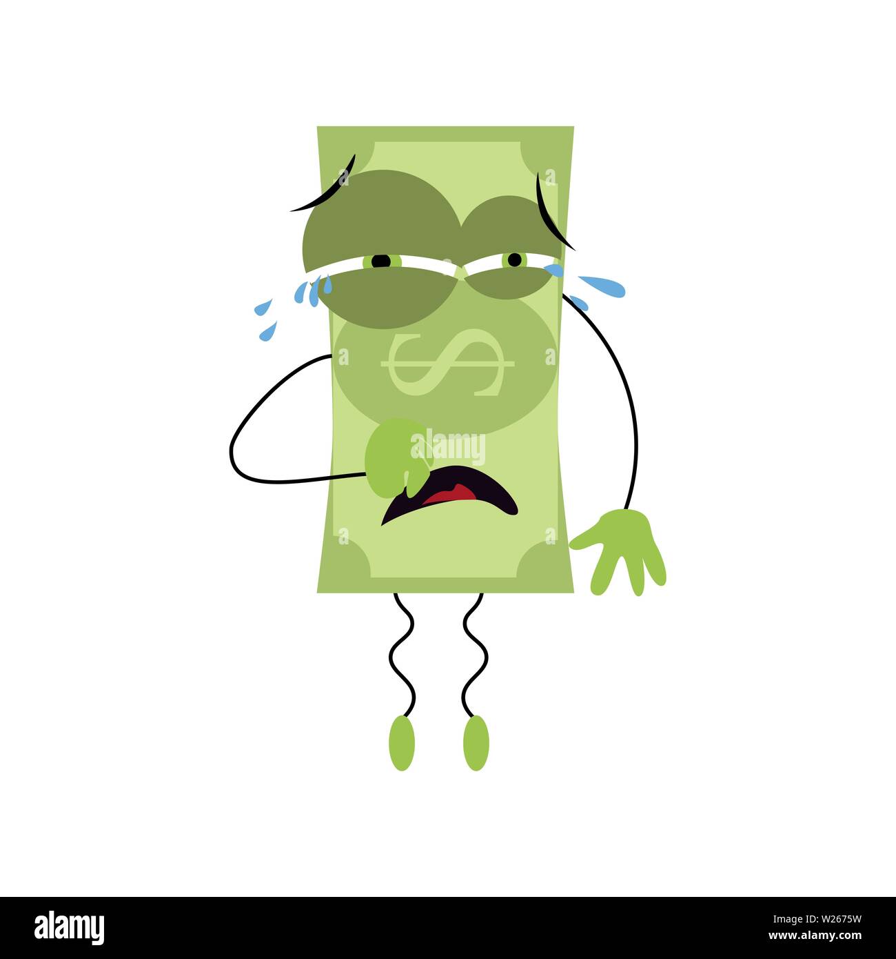 Character mascot dollar banknote cry, Bankrupt, financial loss, cash emotion, vector illustration Stock Vector