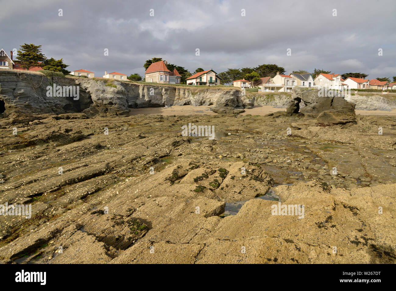 Rocky coast at Préfailles, a commune in the Loire-Atlantique department in western France. Stock Photo