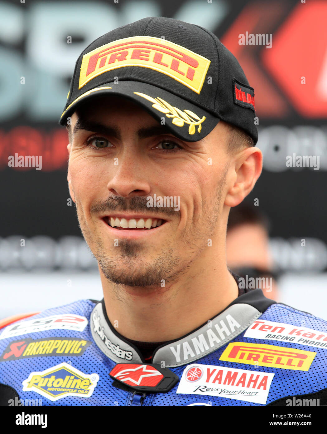 Loris Baz during race day one of the British Grand Prix of the Motul FIM Superbike World Championship at Donington Park. Stock Photo
