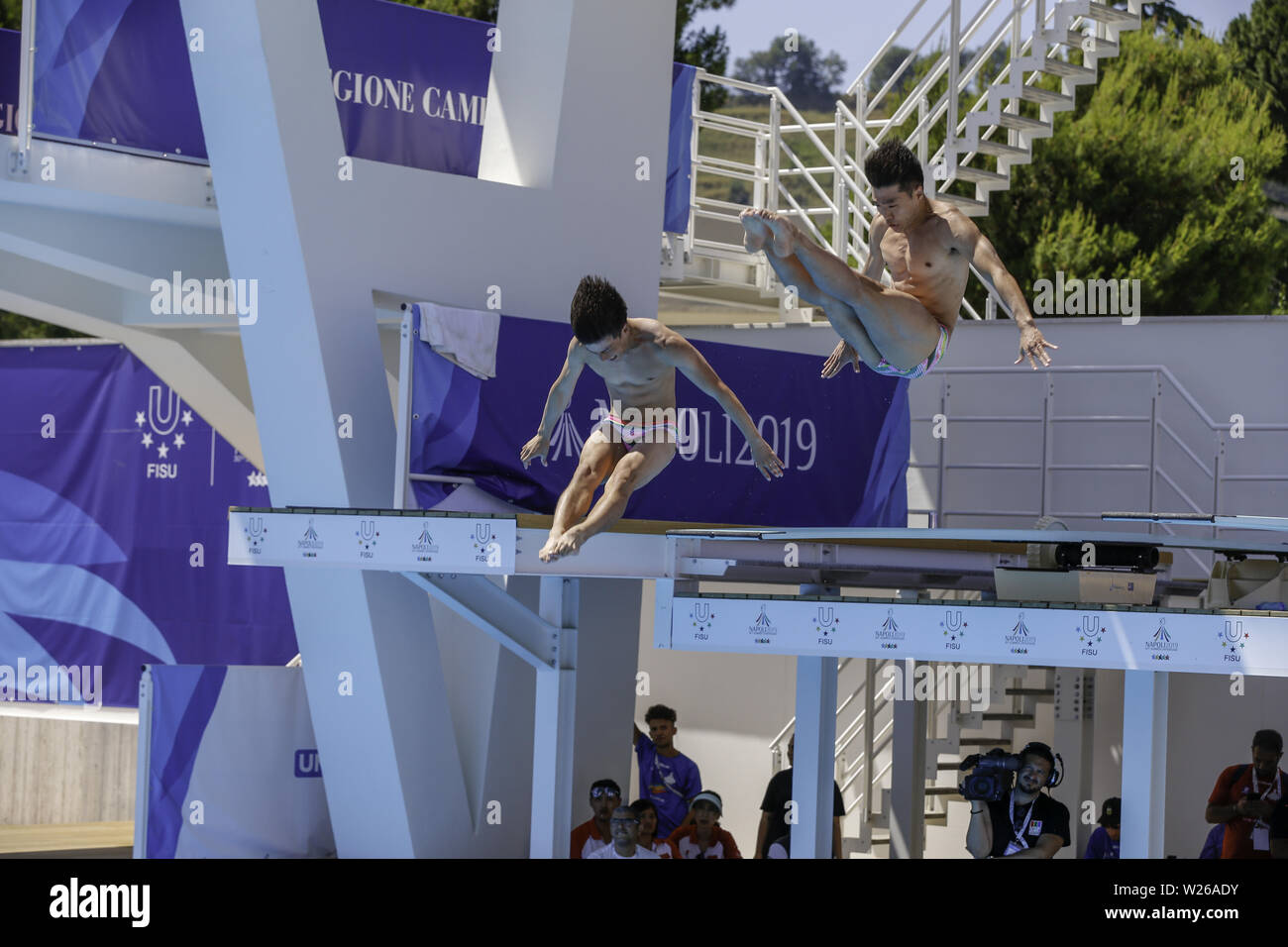 Naples, Italy. 6th July, 2019. 06/07/2019 Naples, at the overseas exhibition pool, the synchronism diving competitions from the men's 3-meter springboard of the 2019 Universiade Napoli are held. Credit: Fabio Sasso/ZUMA Wire/Alamy Live News Stock Photo