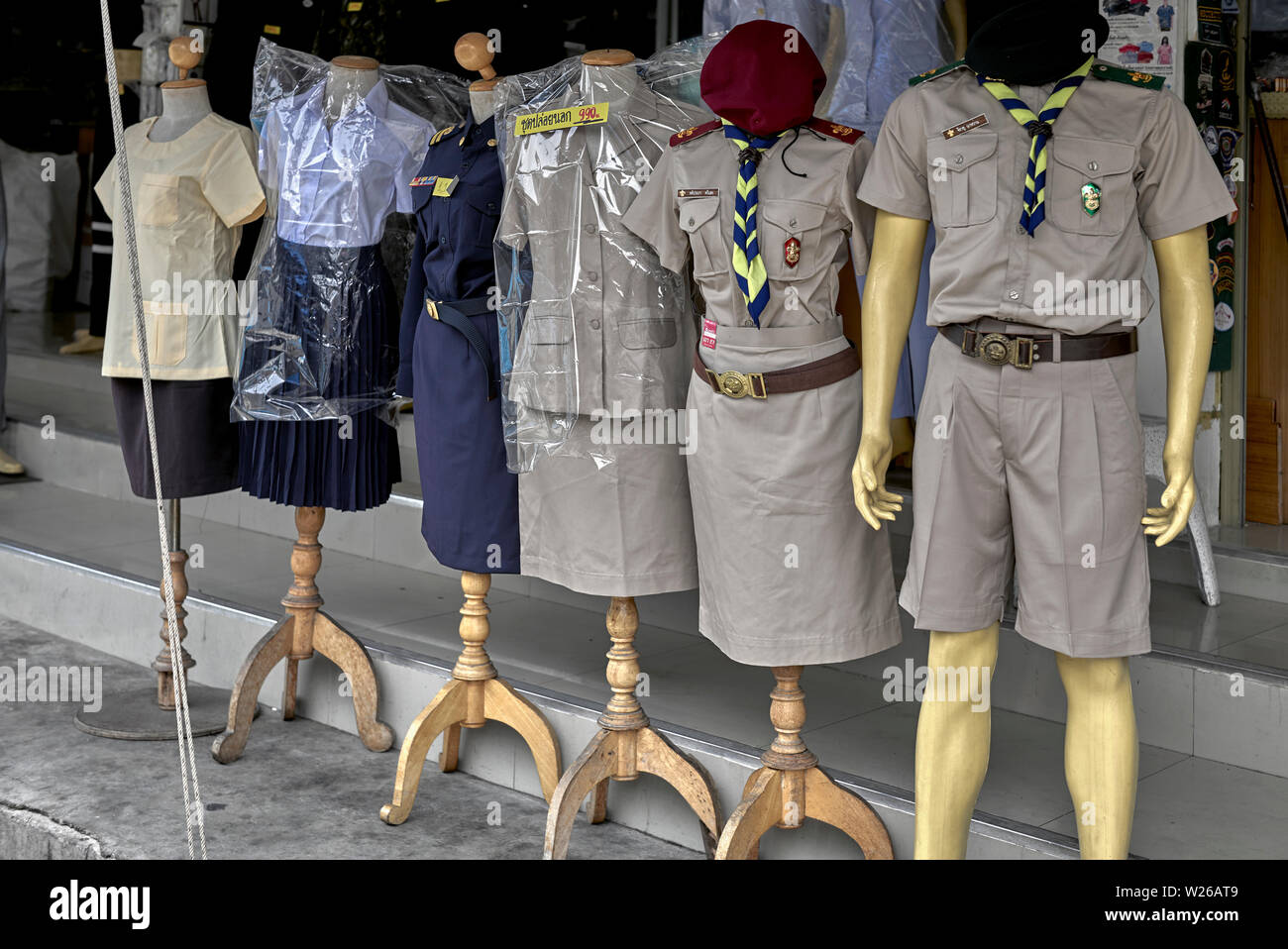 Thailand uniforms for school, goverment personel and scouts Stock Photo