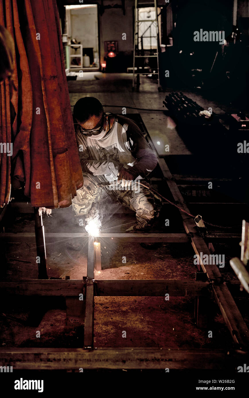 Welder arc welding Stock Photo