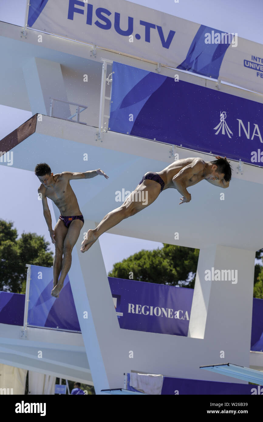 Naples, Italy. 6th July, 2019. 06/07/2019 Naples, at the overseas exhibition pool, the synchronism diving competitions from the men's 3-meter springboard of the 2019 Universiade Napoli are held. Credit: Fabio Sasso/ZUMA Wire/Alamy Live News Stock Photo