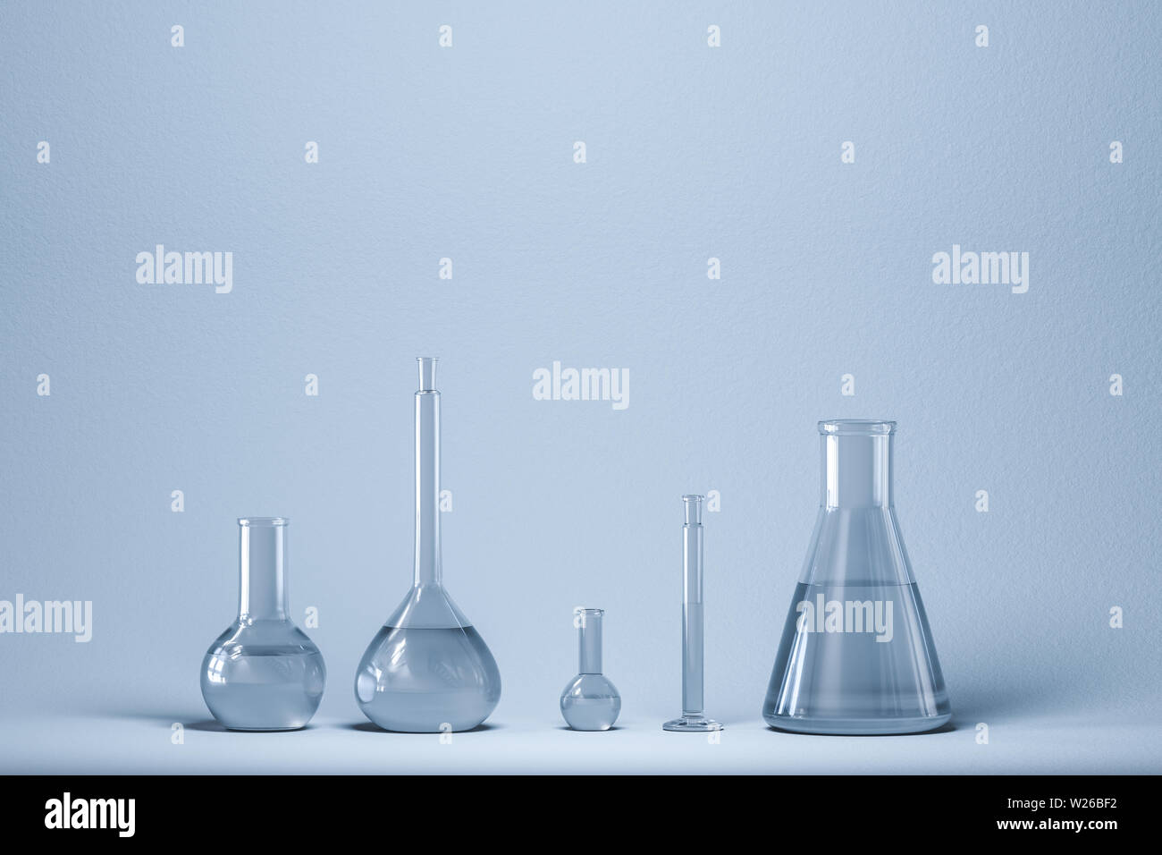 Chemical instruments and reagents in the lab, 3d rendering. Computer ...