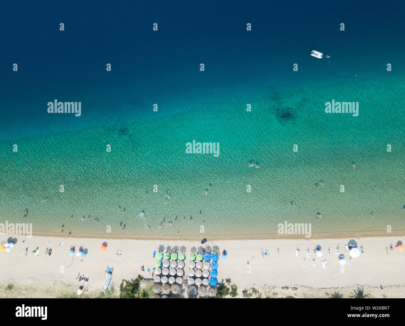 Aerial photo of the beautiful beach on Sitonia, Chalkidiki region ...