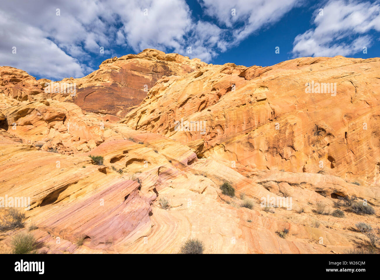 Colorful rock formations on the Rainbow Vista trail. Valley of Fire State Park, Nevada, USA. Stock Photo