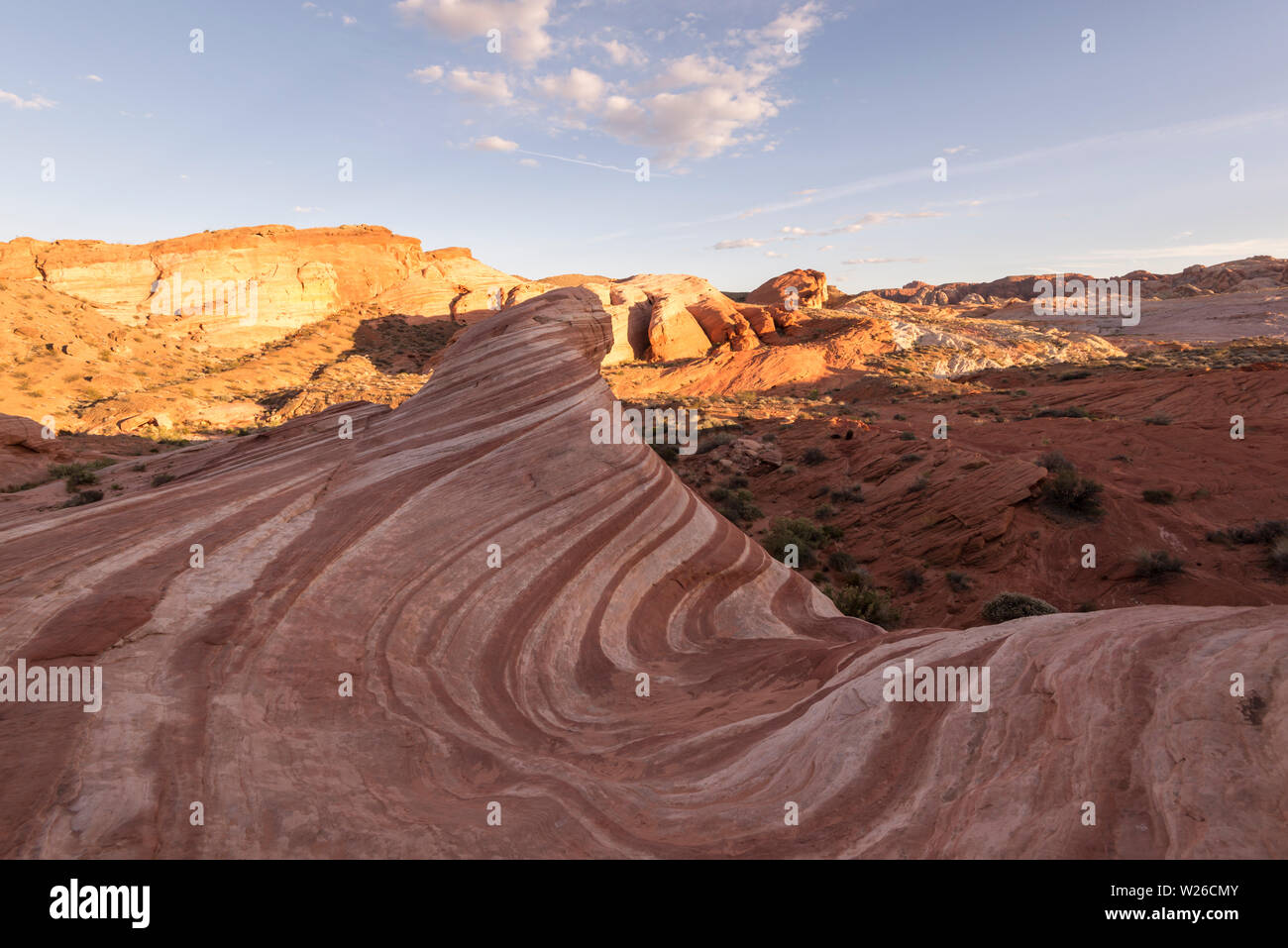The Fire Wave rock formation. Valley of Fire State Park, Nevada, USA. Stock Photo
