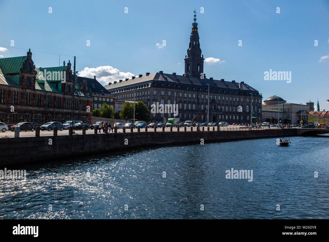 The famous Christiansborg palace in Copenhagen, Denmark. THis is the seat of parliament on Slotsholmen. Stock Photo