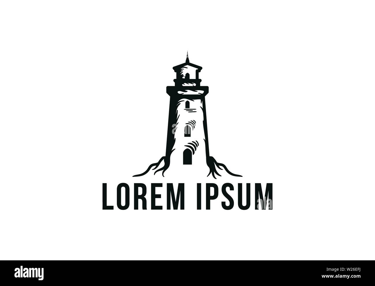Hand Drawn Lighthouse, Searchlight, marine logo Stock Vector