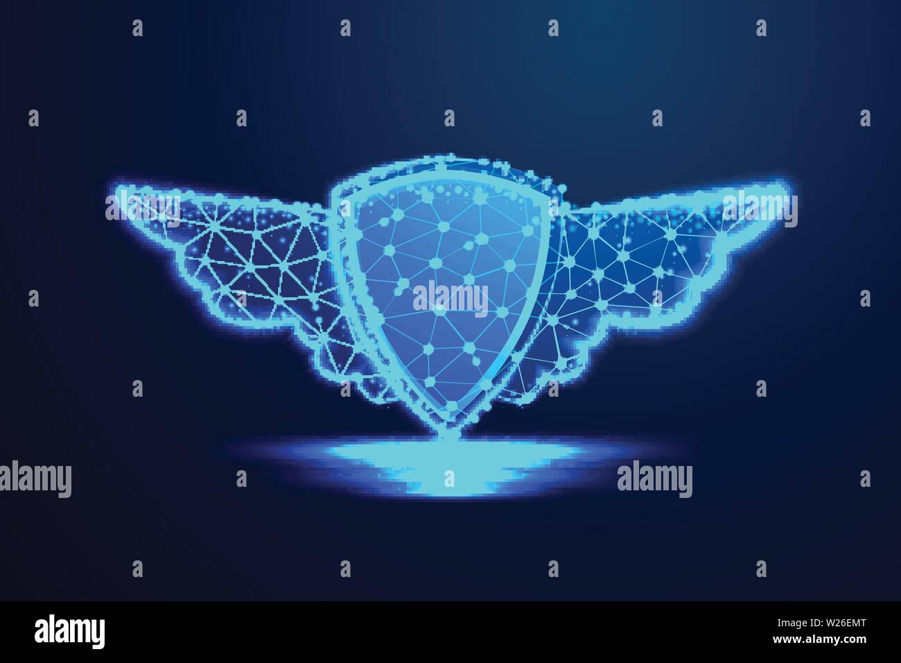 Shield and wings, Abstract Low poly wire frame background. Vector Illustration Stock Vector