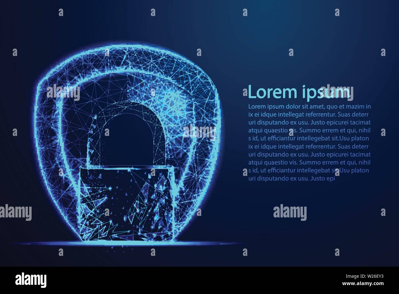 Cyber security concept, Shield protection, lock, Security, Padlock, Keyhole. Abstract wire low poly, Polygonal wire frame mesh. Background Illustratio Stock Vector