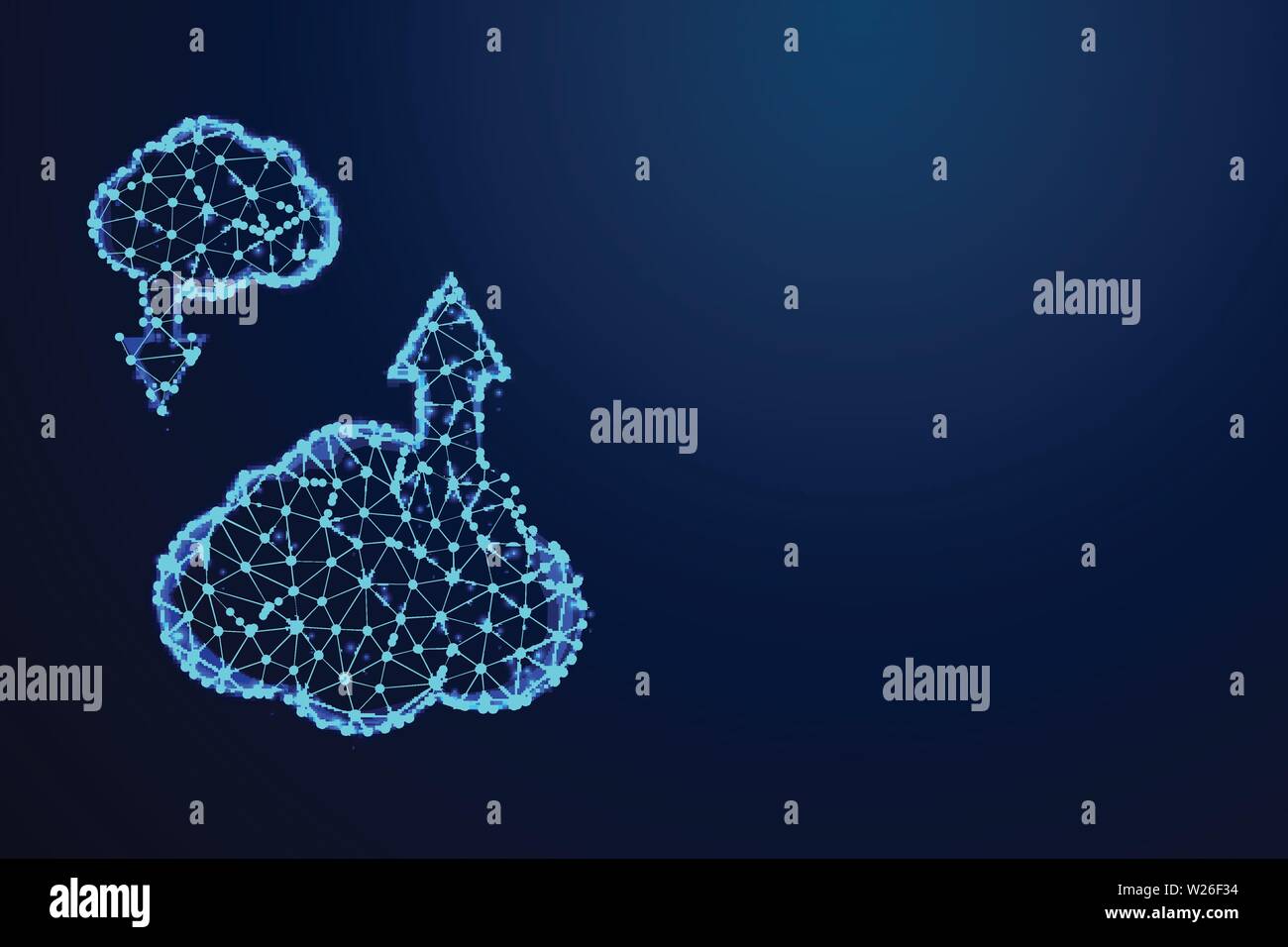 Cloud, Download, Upload, Transferring data Abstract low poly, Triangle, dot, line, polygon. Shine blue background, Vector illustration Stock Vector
