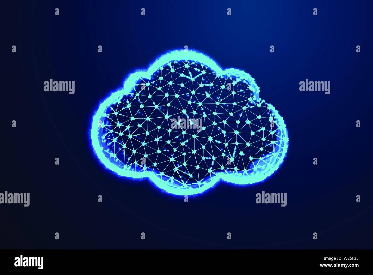 Cloud, Abstract low poly, Triangle, dot, line, polygon. Shine blue background, Vector illustration Stock Vector