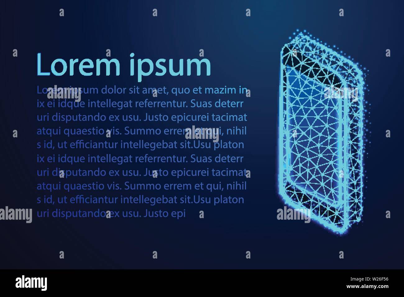 Isometric Smartphone, Abstract low poly, Triangle, dot, line, polygon. Shine blue background, Vector illustration Stock Vector