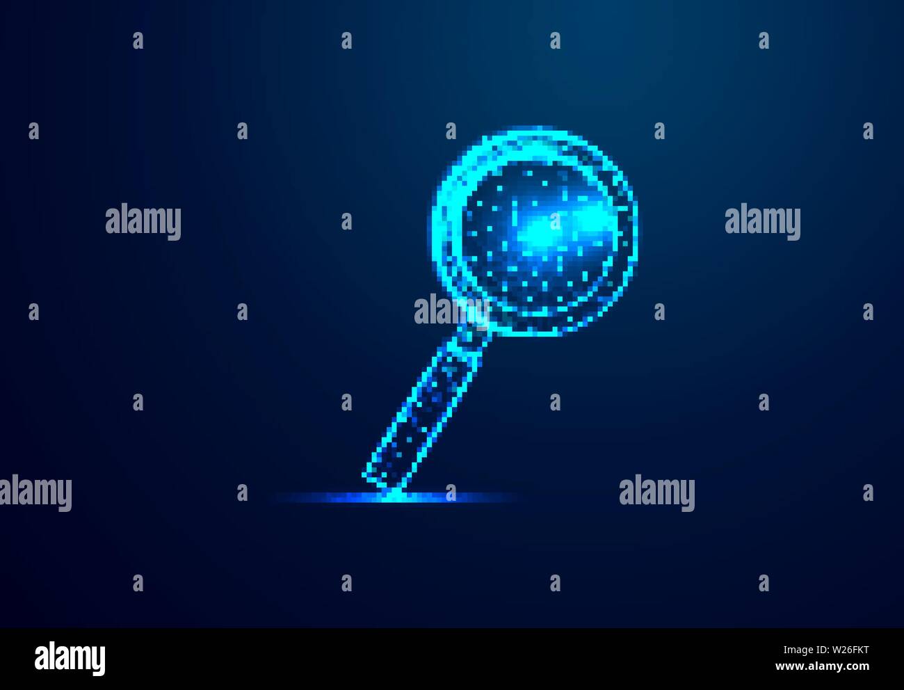 Magnifying glass. Analysis, Search symbol. Business, science, Internet surfing concept. Abstract, digital, wireframe, low poly mesh, Stock Vector