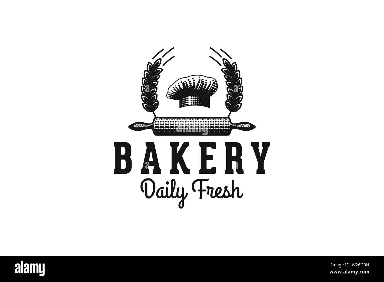 Chef Hat, Rolling Pin, Wheat Grain, Vintage Bakery Logo Stock Vector