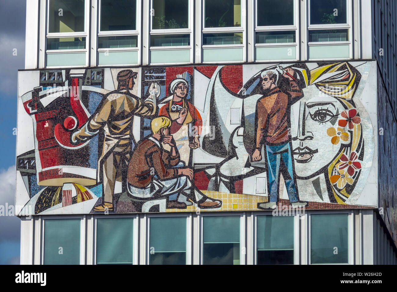 Mosaic of socialist realism on a building from the 1960s, Haus des ...