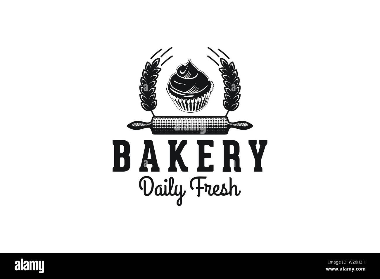 Rolling pin, Wheat, Cupcake Bakery Logo Stock Vector