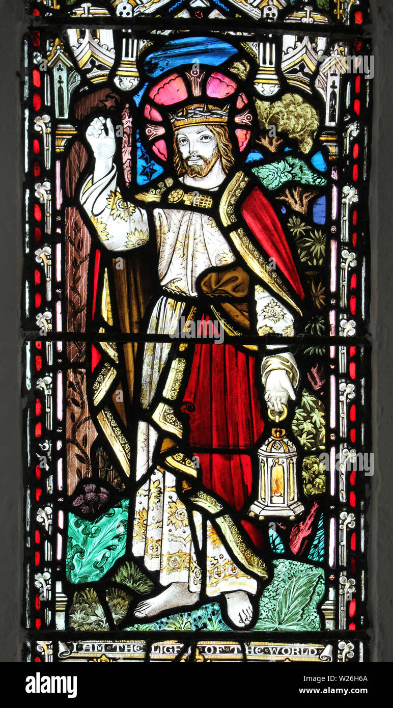 Stained Glass Window depicting Jesus as 'The Light Of The World' Stock Photo