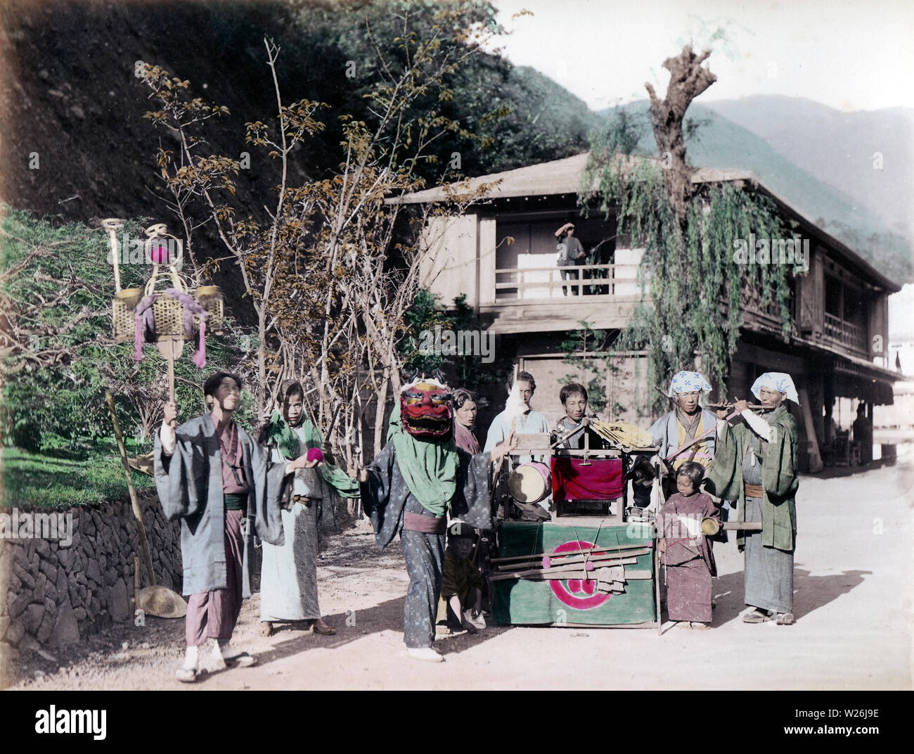 [ 1890s Japan - Japanese Street Performers ] — Street performers on a ...