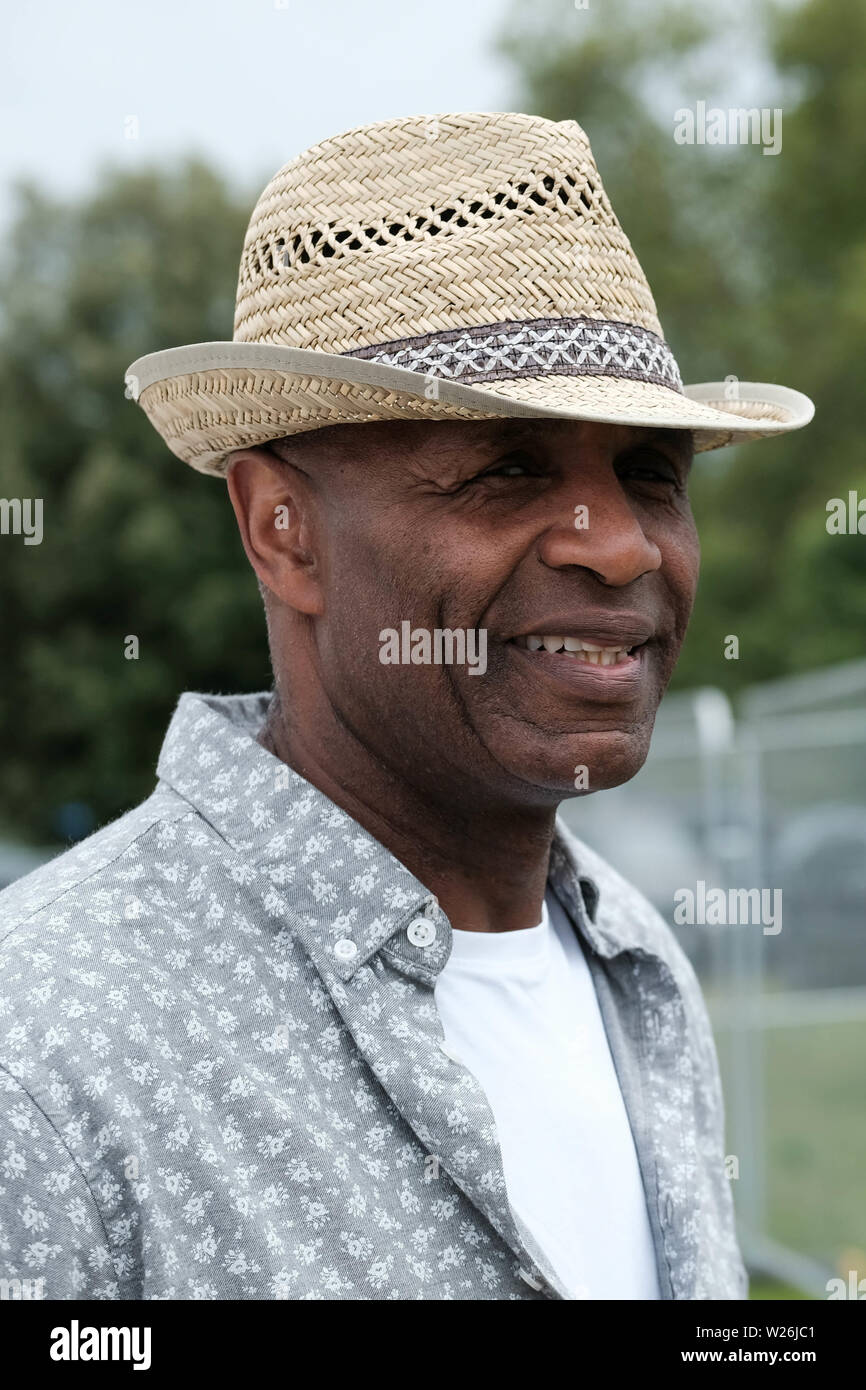 Great Tew, Oxfordshire, July 6th 2019. Former professional footballer and manager Luther Loide Blissett at Cornbury Festival,  Great Tew, Oxfordshire Stock Photo