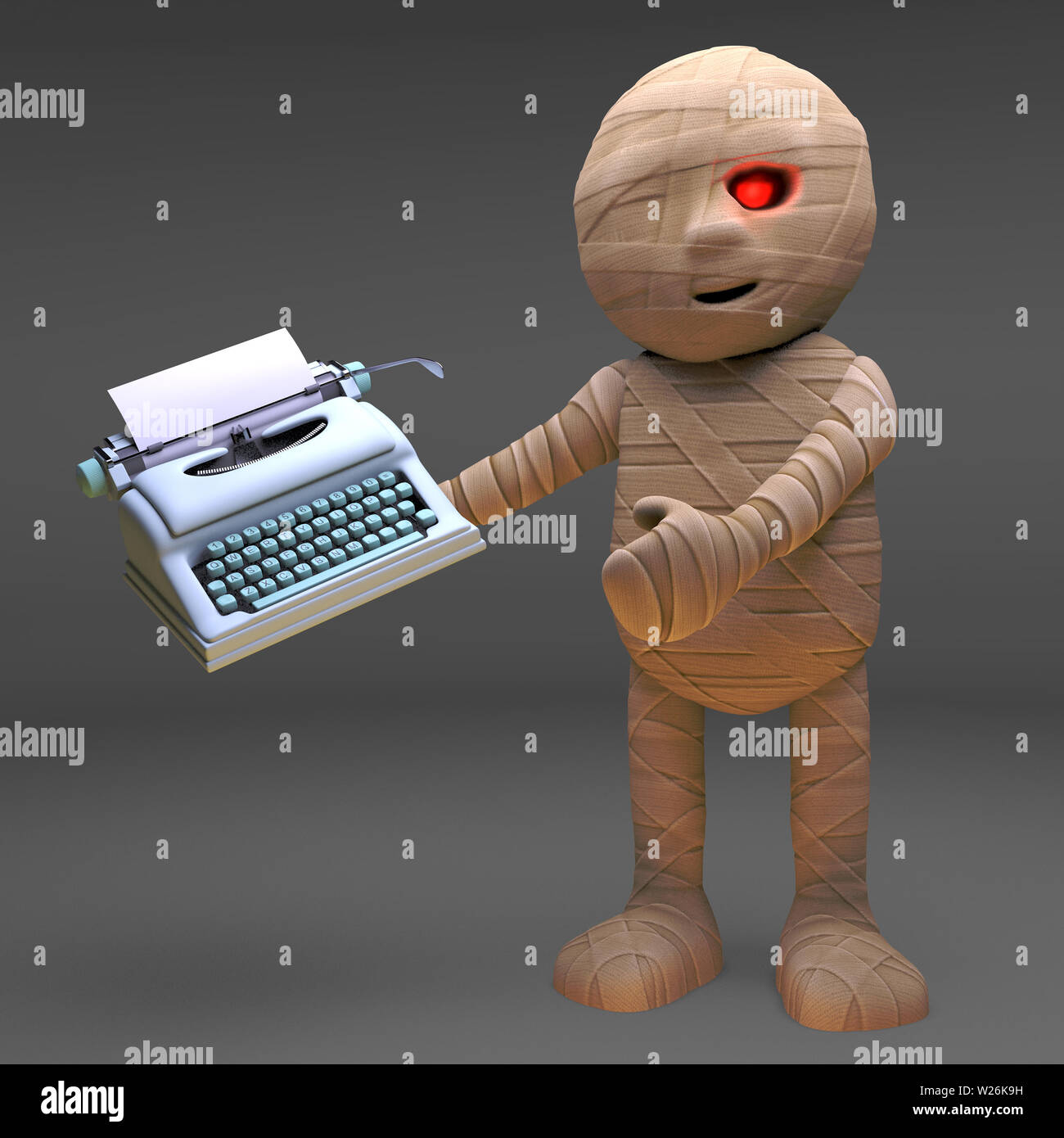 Zombie monster has bought a typewriter, 3d illustration render Stock Photo